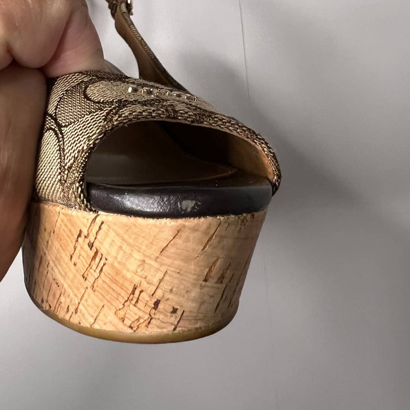 Coach Authentic Ferry Wedges Open Toe Gold Logo Platform Sandals Size 6 AS IS - Picture 12 of 12